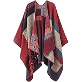 EXCHIC Women's Retro Shawl Wrap Open Front Poncho Cape Cardigan for Fall Winter