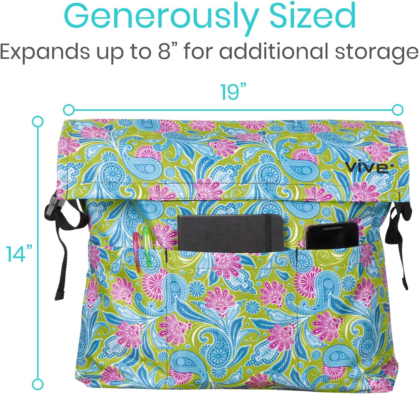 Vive Wheelchair Bag - Wheel Chair Storage Tote Accessory for Carrying Loose Items and Accessories - Travel Messenger Backpack for Men, Women, Handicap, Elderly - Accessible Pouch and Pockets: Health & Personal Care