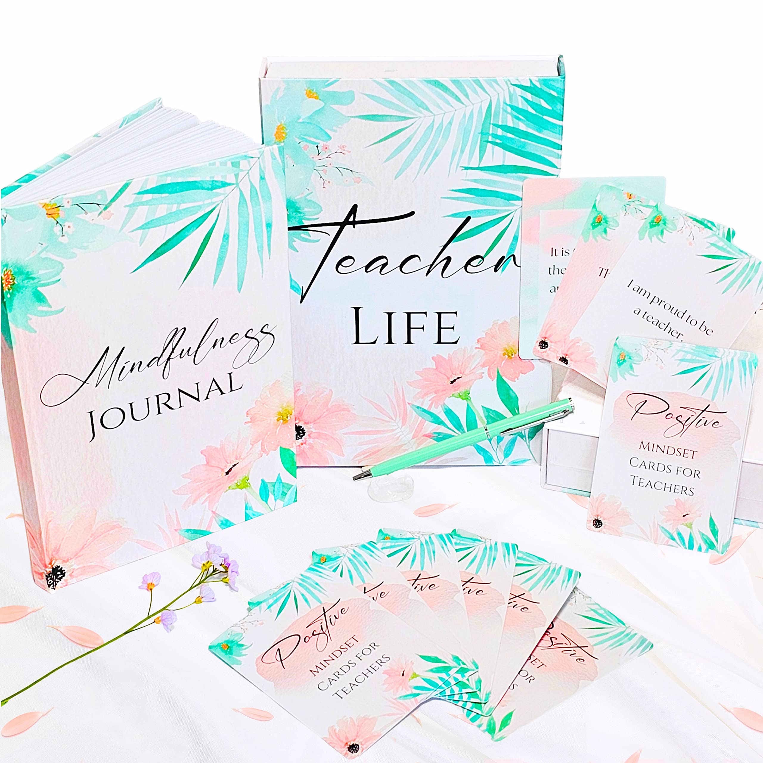 Teacher Gifts – Thank You Teacher Journal Notebook with 40 Mindfulness Affirmation Cards & Pen | Teacher Appreciation, End of Term & Christmas Gift for Headteachers, Assistants, Tutors, Coaches (A5)