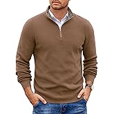 COOFANDY Mens Quarter Zip Pullover Slim Fit Lightweight Sweater Casual Mock Neck Knit Polo Sweater