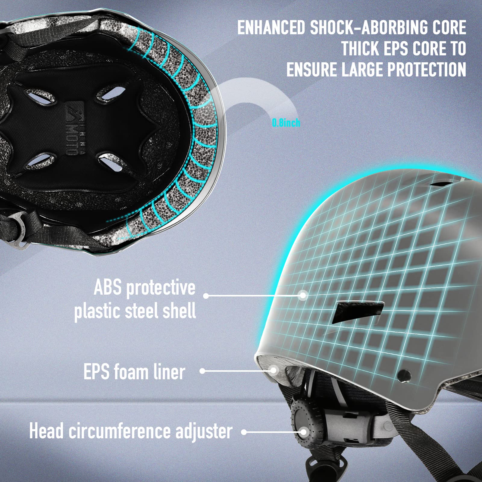 Skateboard Helmet for Adults - Adjustable Certified Safety Adults Helmet for Skateboarding Bike Bicycle Scooter Cycling Skate Skating Multisport Helmets for Women Men Boys Girls Kids Youth