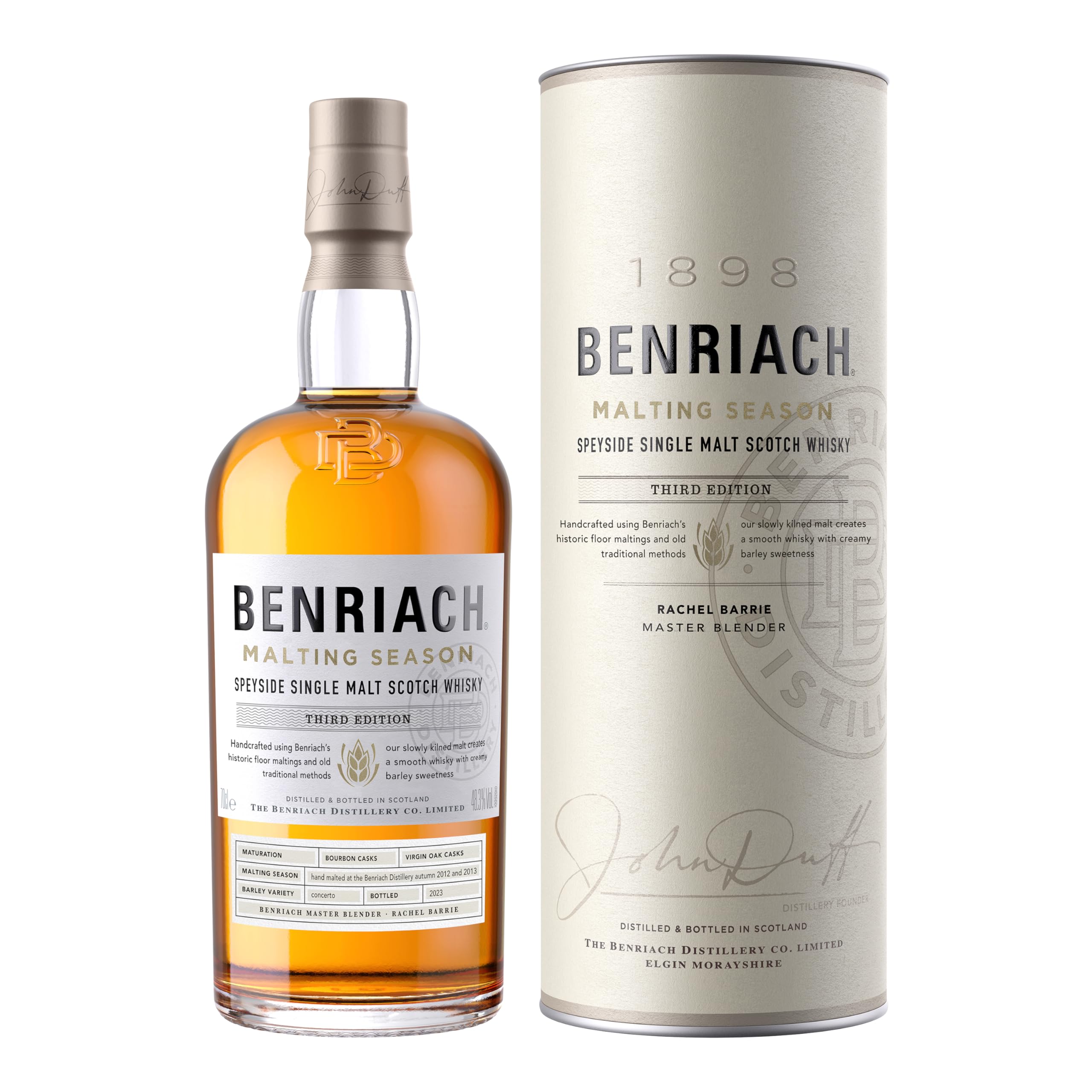 BENRIACH MALTING SEASON - Speyside Single Malt Whisky - Inklusive Geschenkverpackung - Ein Mix aus gebrannten Mandeln, getrocknetem Pfirsich und Vanille - 0.7L/48,7% Vol.