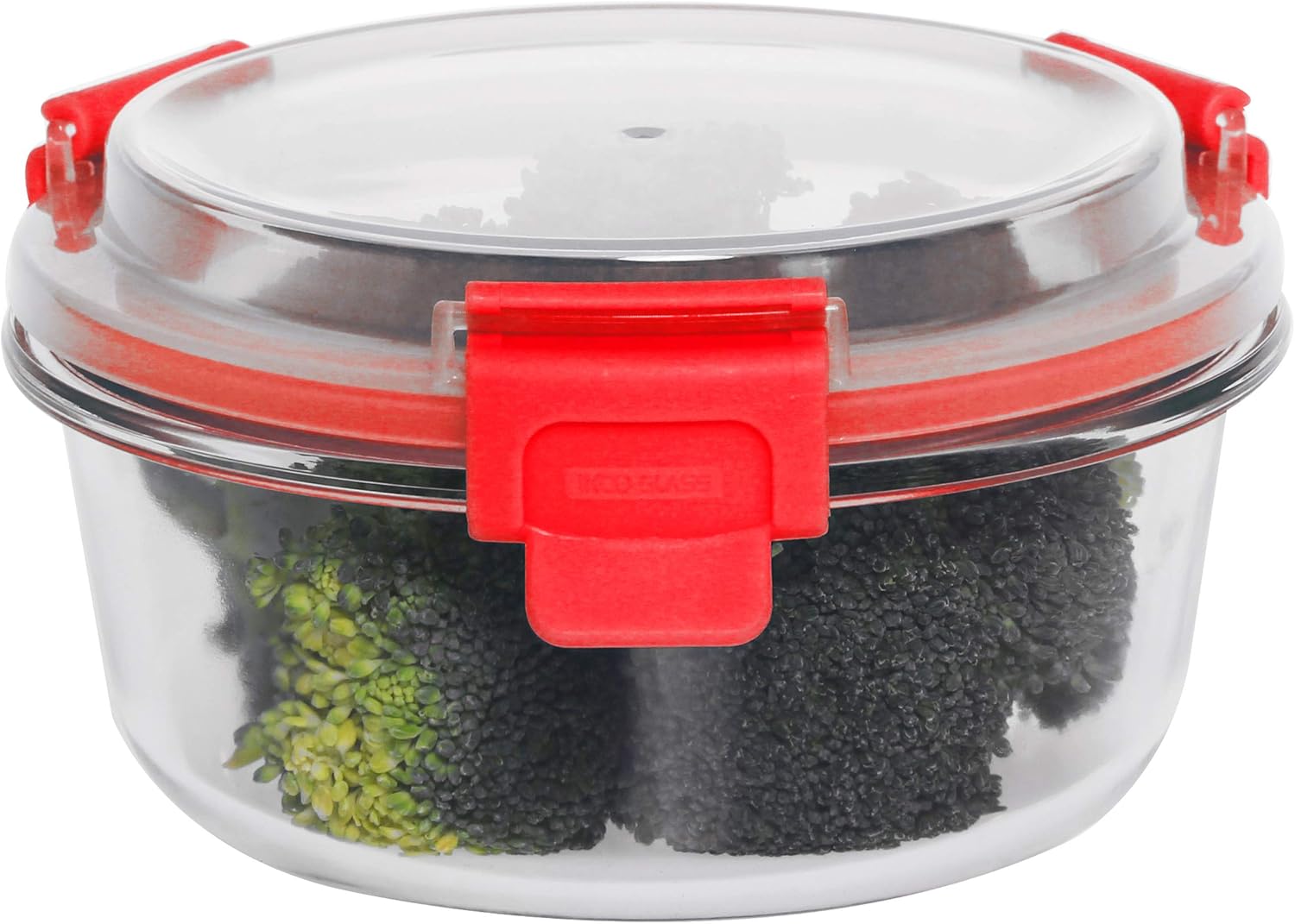 Home Basics 32 oz. Round Leak/Spill Proof Borosilicate Glass Food, Dishwasher Safe Meal Prep Storage Container with Air-Tight Plastic Lid, Red