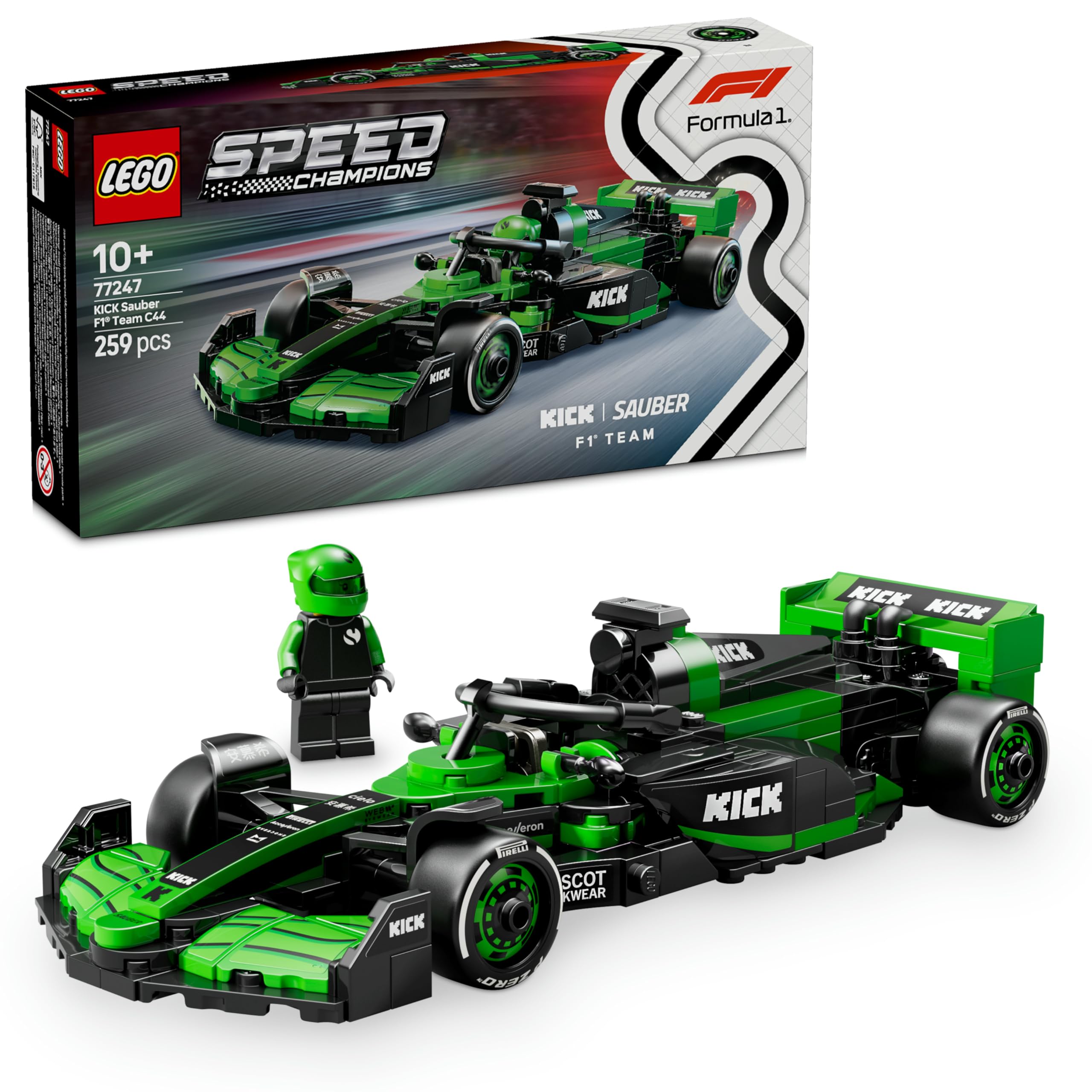 LEGO Speed Champions Auto da Corsa KICK Sauber F1 Team C44 Macchina Giocattolo da Collezione con Minifigure di Formula 1 - Modello per Bambini da 10 Anni e per Adulti Fan dell'Automobilismo 77247