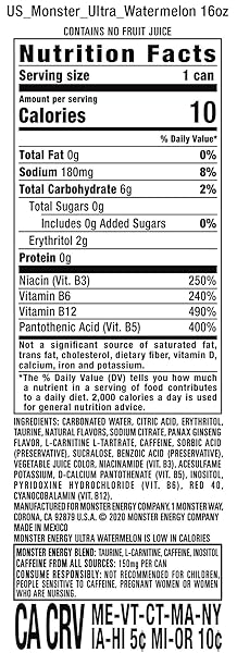 MONSTER ENERGY ULTRA WATERMELON, SUGAR FREE ENERGY DRINK, 16 OUNCE (PACK OF 15)
