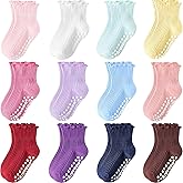 Aroveea Baby Toddler Girls Socks Grip Ruffle Non Slip Girls Cotton 12 Pack Socks for Kids Cute Ankle 6M-7Years
