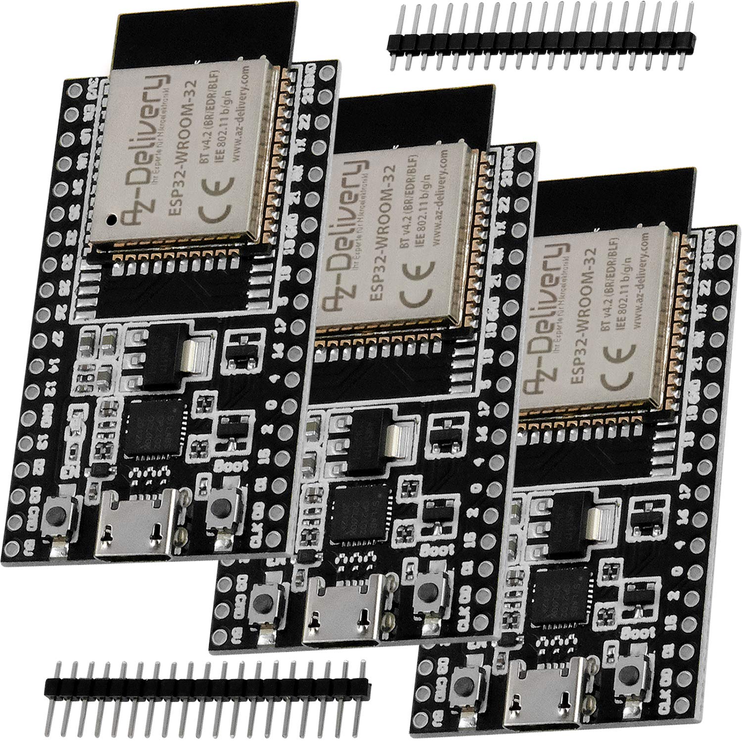 AZDelivery 5pcs ESP32 Dev Kit C V4 NodeMCU ESP32 WROOM-32 WLAN/WiFi Development Board - Unsoldered Version - Compatible with Arduino - Includes E-Book