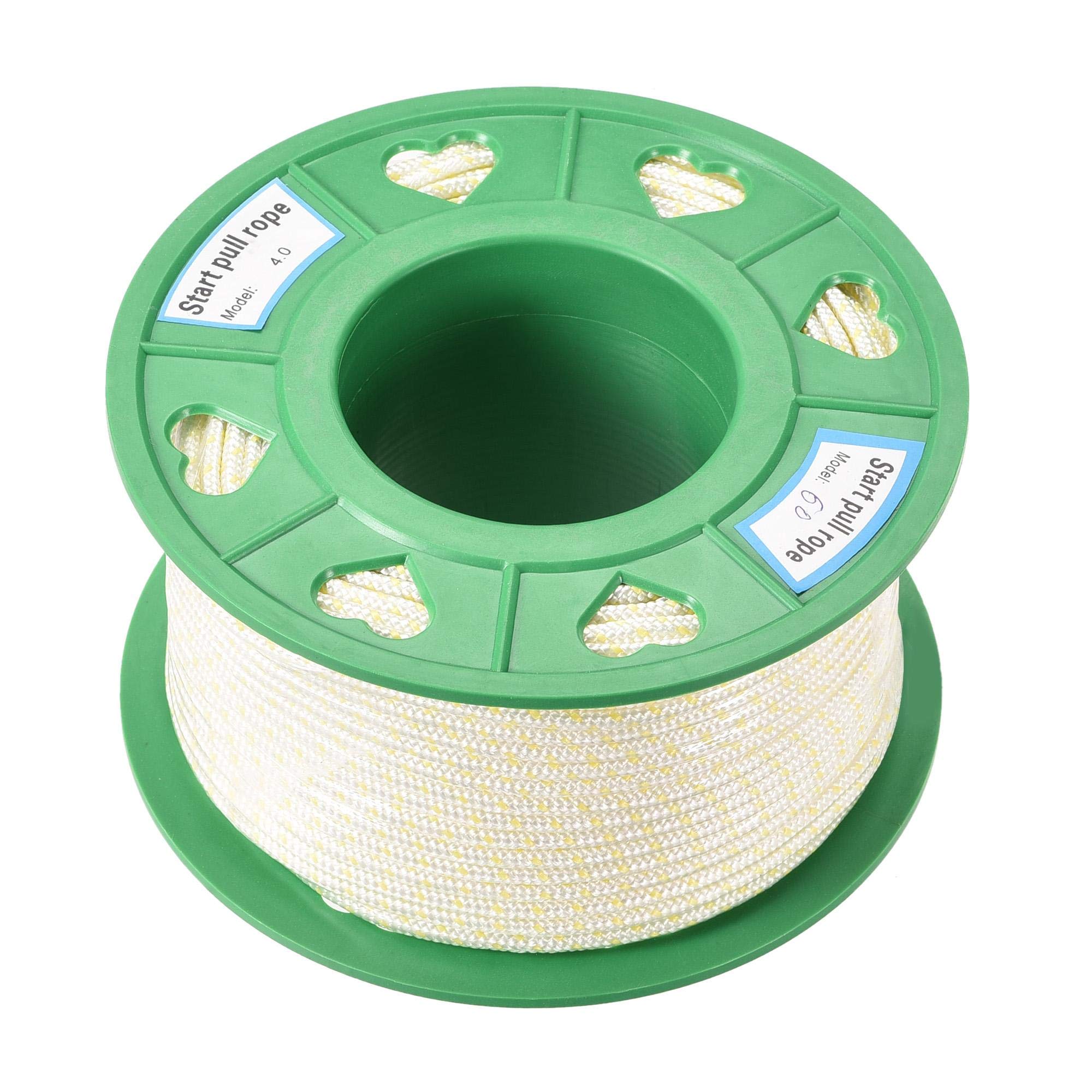 sourcing map Recoil start Rope 4mm 5/32 Inch Dia 60m 196ft Polyester Pull Cord White Yellow for Lawn Mower Trimmer Engine Replacement Part