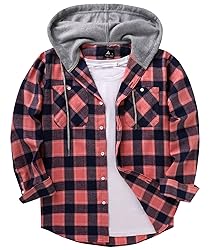 ZITY Men's Flannel Hoodie Shirts Casual Button Down