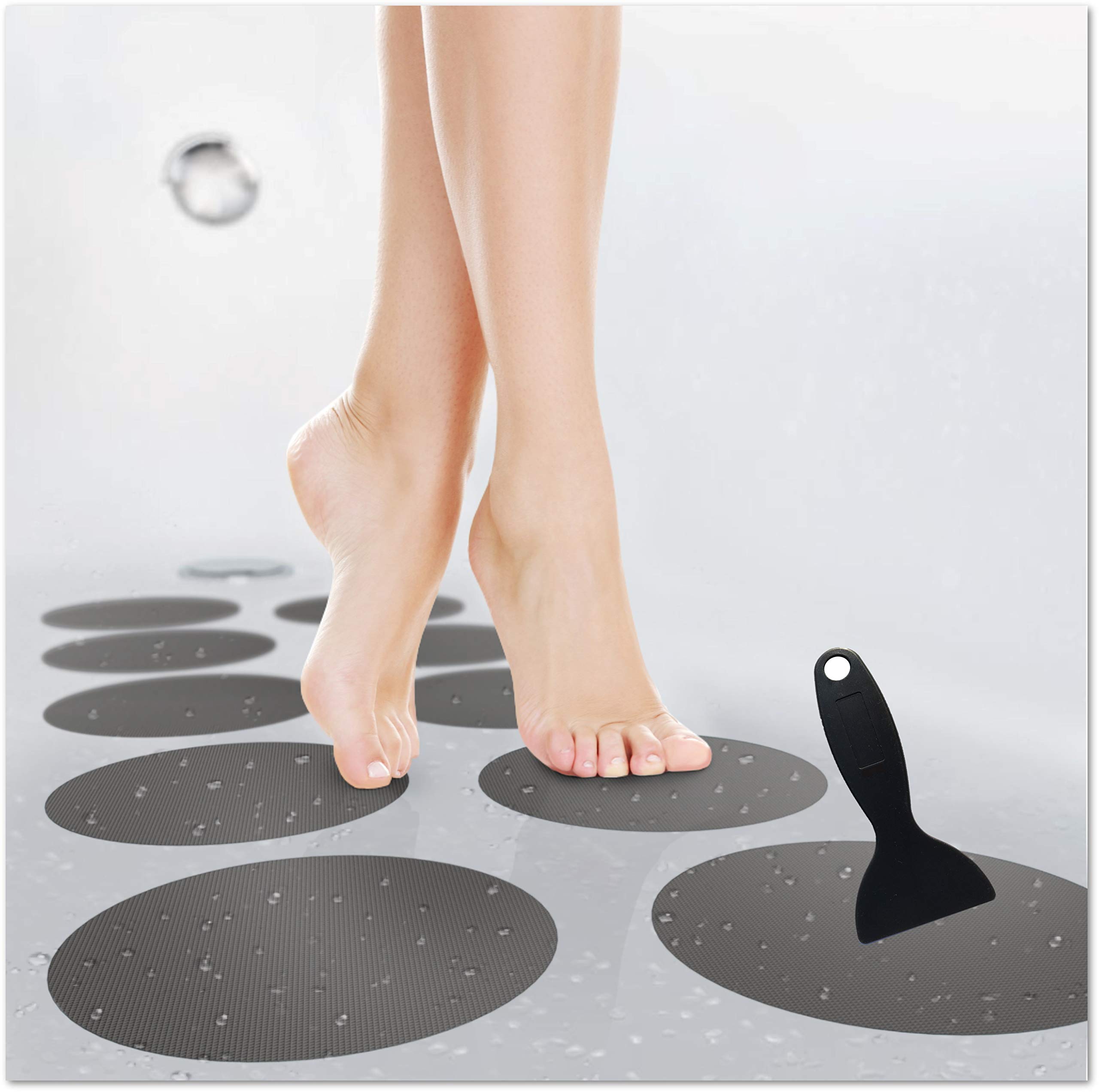 cocofy Large non-slip stickers for bath and shower, diameter 15 cm, XXL pads, grey, round, non-slip sticker as non-slip non-slip mat in the shower, also for children, pack of 10
