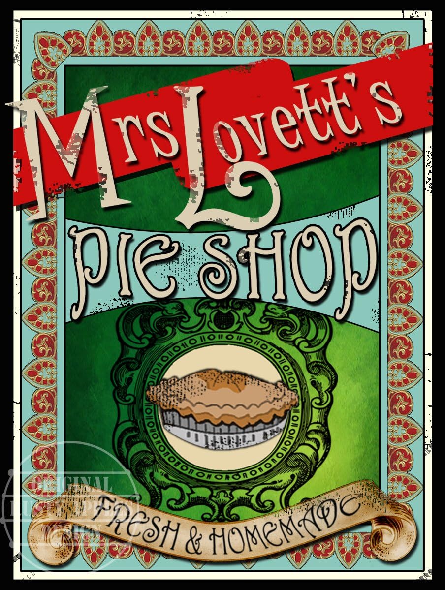 The Rusty Apples Metal Sign Co - Sweeney Todd Mrs Lovett's Pie Shop - Vintage Metal Wall Art - 8” X 6” (200 X 150 mm) - Silver - Wall Mount