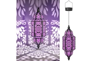 Twinkya Hanging Solar Lights Outdoor Garden Decorative Solar Lantern Waterproof Metal Moroccan Outdoor Decorations for Patio Pathway Yard Porch Backyard Garden Decor (Purple, 1 Pack)