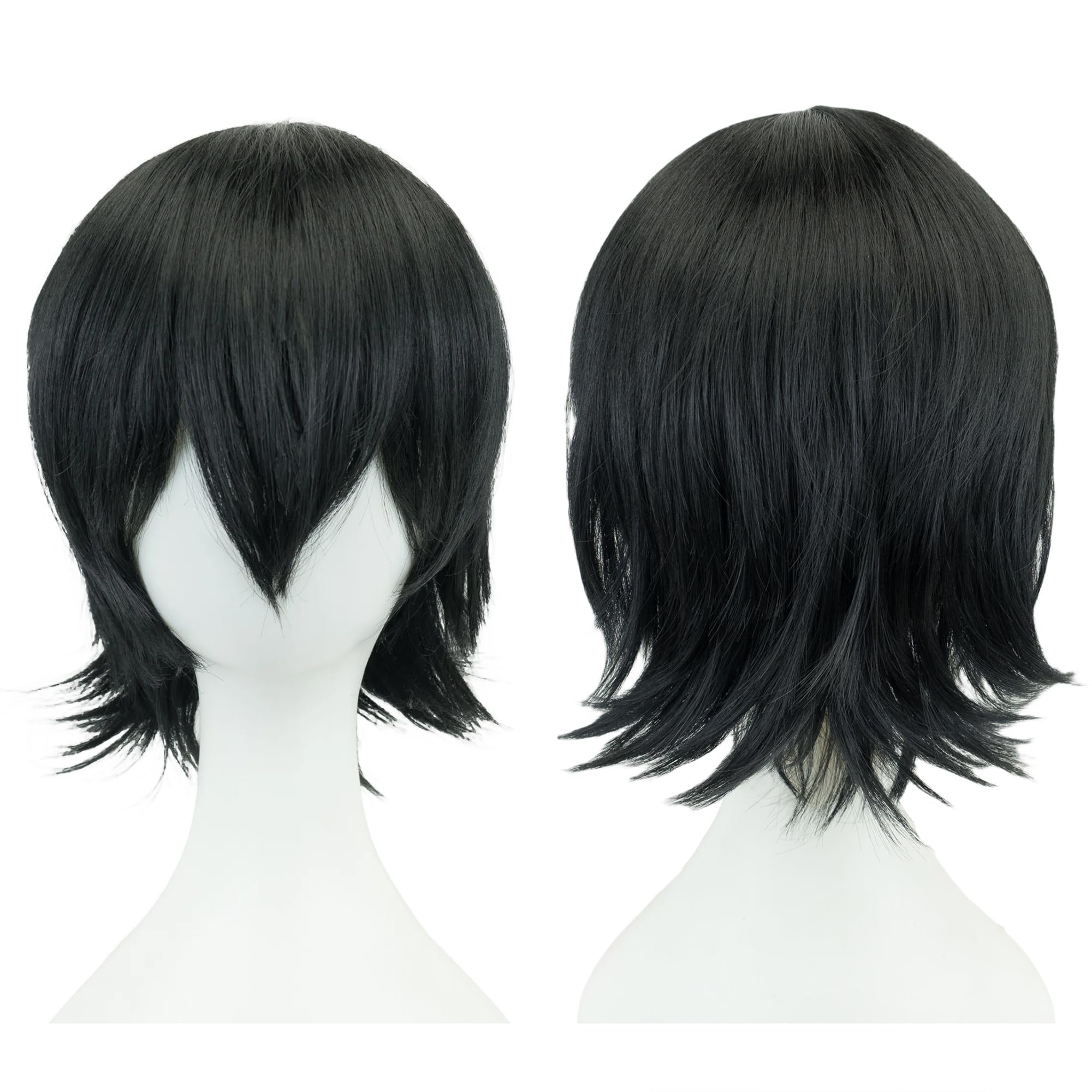 Photo 1 of 12 Inches Unisex Short Cosplay Hair Party BOB Wig with Bangs Halloween Costume Wigs (Black)