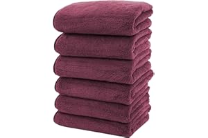 Cosy Family Ultra Soft Microfiber Absorbent Hand Towel Set of 6 - Silk Hemming Towels for Bathroom - Quick Drying - Perfect for Bath, Fitness, Gym, Shower, Hotel, and Spa - 16x28 Inch, Burgundy