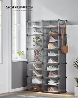 SONGMICS Interlocking Shoe Rack 10 Slots Plastic Cabinet with Doors view 2