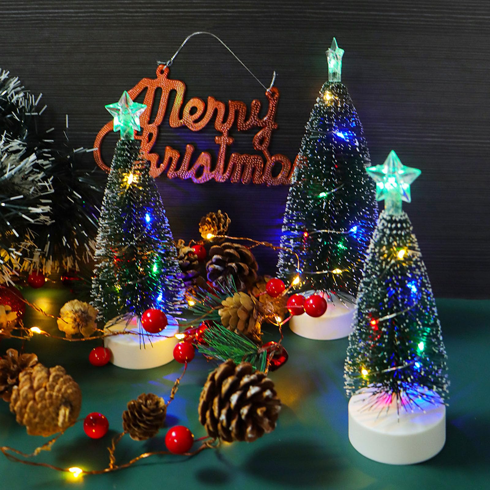 3 Pcs Tabletop Christmas Tree with Lights,LED Mini Christmas Tree,Small Christmas Tree with Lights,Desk Christmas Tree,Light up Christmas Decorations,Led Xmas Tree