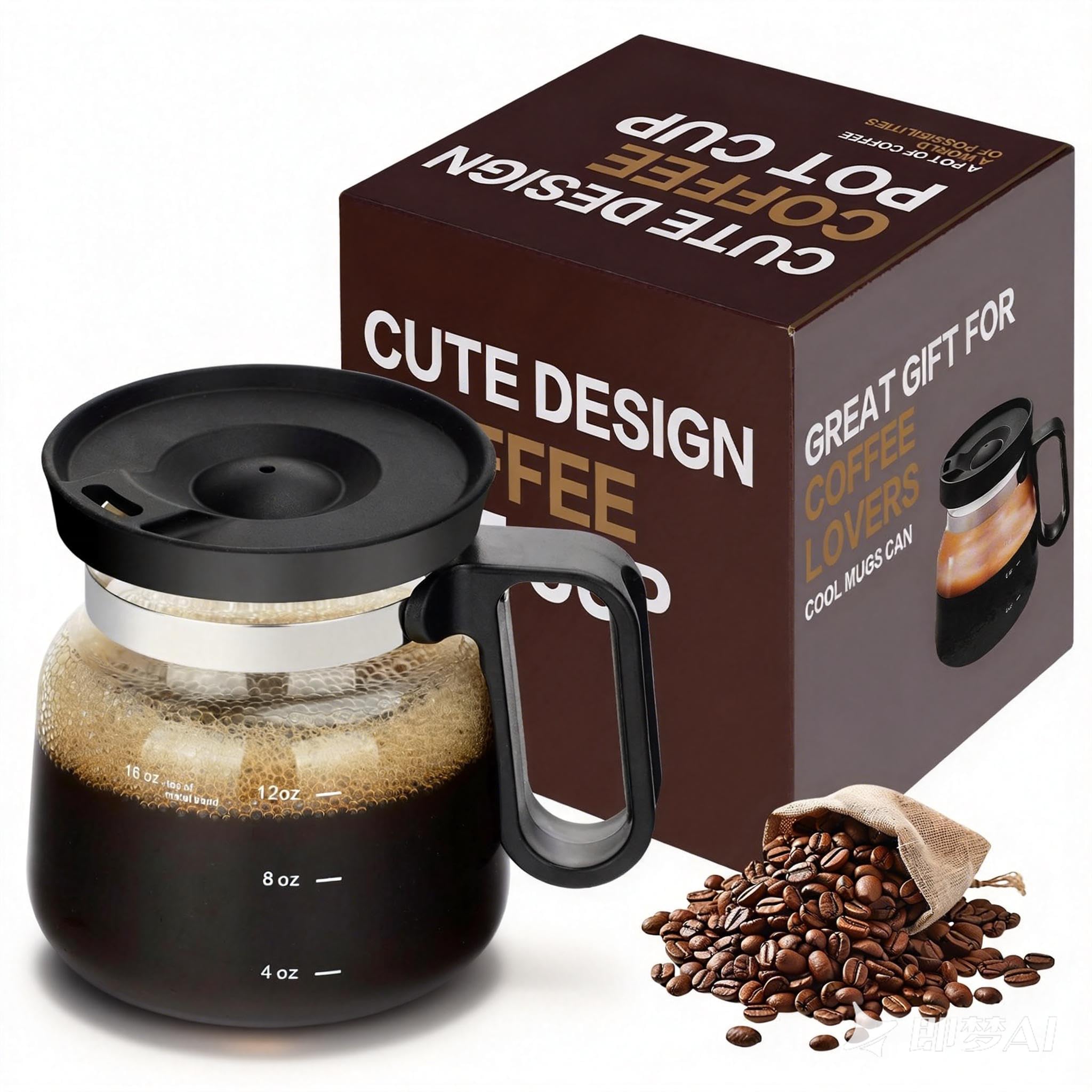 Photo 1 of 16 Oz Coffee Pot Mug,Mini Coffee Pot Cup,with Spill Proof Lid Heatproof Glass Mug Large Capacity ideal Gift for Coffee Lovers (1pcs)