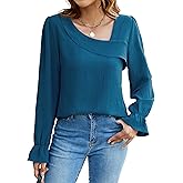 BMJL Womens Blouses Dressy Casual Asymmetrical Neck Long Sleeve Shirts Business Work Fall Tops