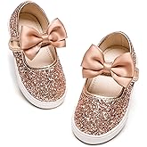 PHIRAMIN Toddler Girls Glitter Pink Sneakers Size 6-Slip On Sports Shoes Bow for Running Walking