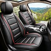 IKABEVEM Seat Covers for GMC Canyon 2015-2024 2025 2026 2 PCS Front | Fit Crew Cab SLE Denali SLT AT4 AT4X Base Elevation, Luxury Leather Automotive Truck Seat Protectors,Black&amp;Redline
