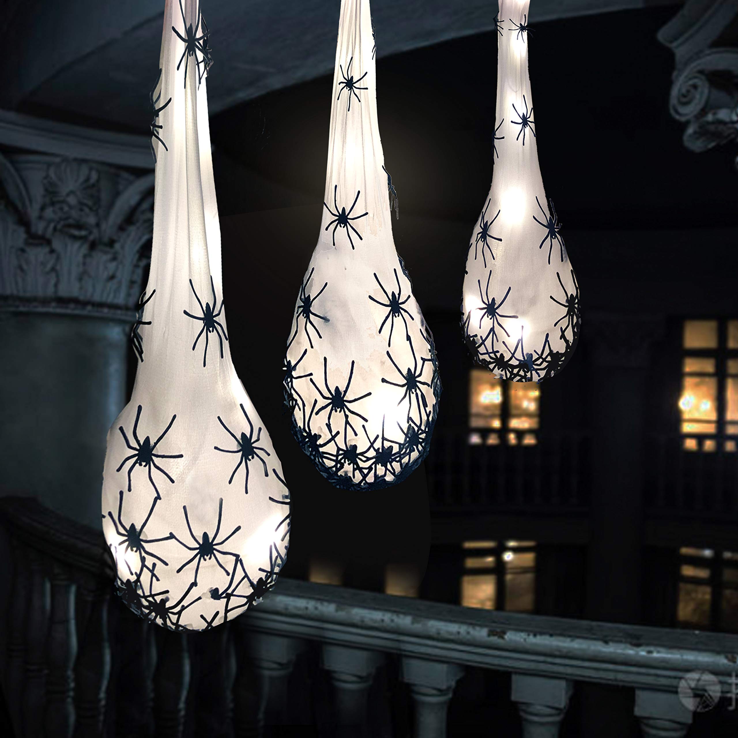 Photo 1 of **PARTIAL SET ONLY 1 ** Kiddokids Premade 3 Large Halloween Decoration Light-up Spider Hanging Egg Sacs (33.5") for Sacks Props Indoor Outdoor Décor (No Assembly Needed)