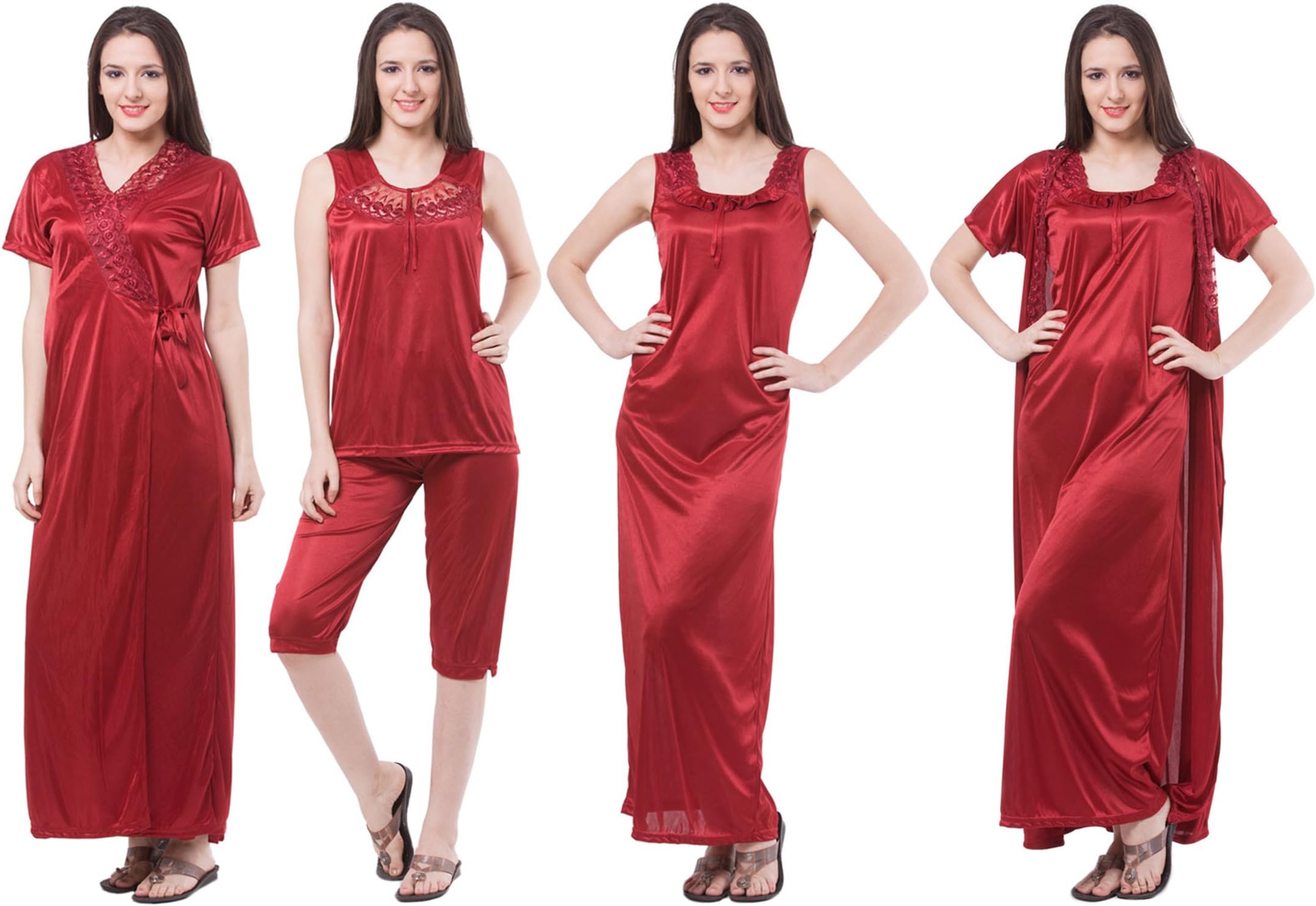 Fasense Women's Satin Nightwear Set - Pack of 4