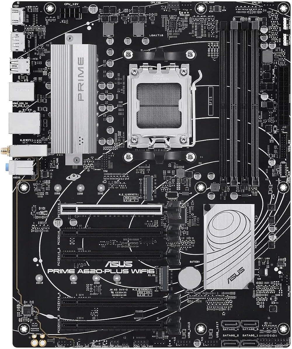 ASUS Prime A620-PLUS WIFI6 AMD A620 AM5 ATX DDR5 PCIe 4.0 Dual M.2 WiFi 6 USB-C