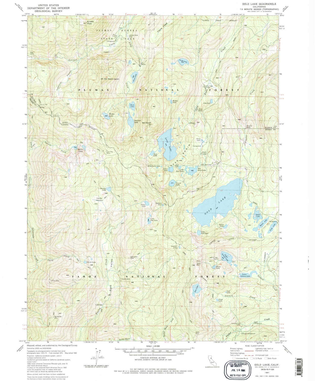 YellowMaps Gold Lake CA topo map, 1:24000 Scale, 7.5 X 7.5 Minute, Historical, 1981, Updated 1986, 26.5 x 21.9 in