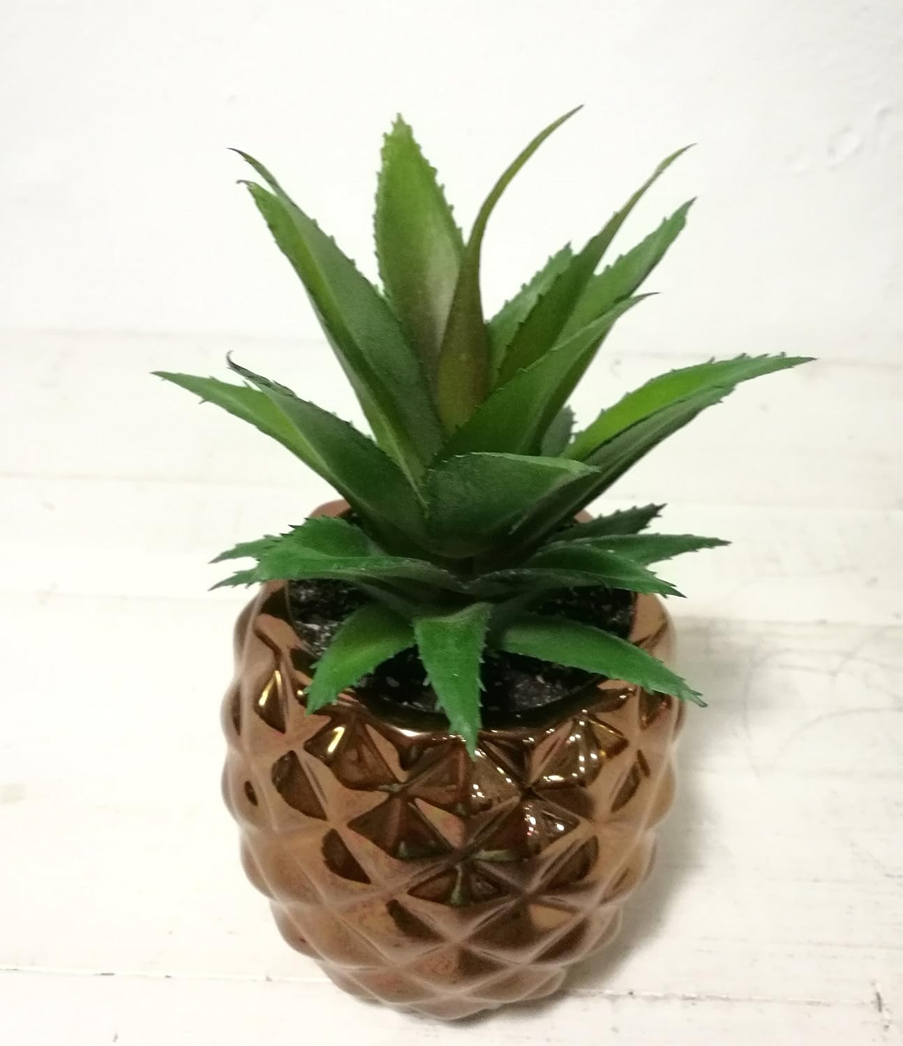 Porcelain Potted Artificial Succulent 7.8" Pineapple Home Decor Office Plant (Rose Gold) -