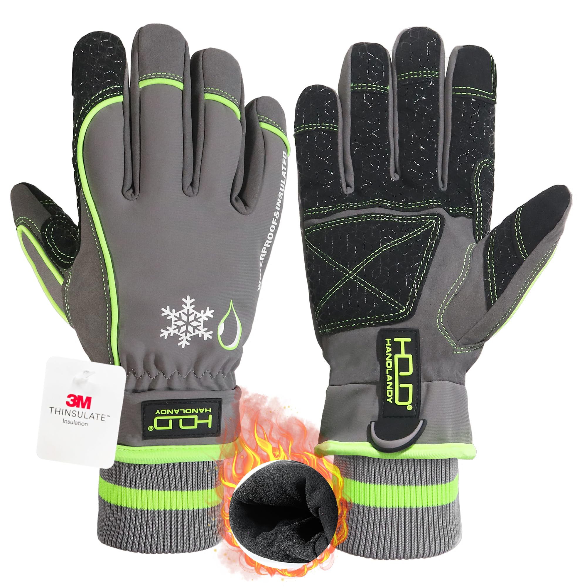 AIGEVTURE Cold Weather Work Gloves Men Winter Mechanic Gloves Waterproof Women Insulated Winter Gloves with Thermal Fleece Touchscreen Green (Large) — image 1
