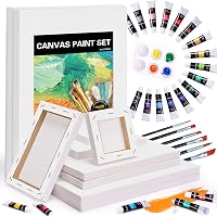 Canvas Paint Set, 10 Stretched Canvas with 16 Acrylic Paint, Paint Brushes & Palette, Acrylic Paint Set with Canvas Size…