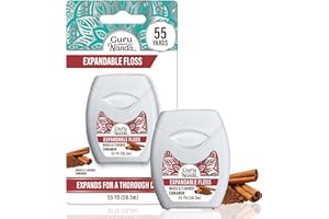 GuruNanda Expandable Waxed Dental Floss for Gentle, Deep Cleaning Wide Teeth Flossing - Cinnamon Flavor - 55 Yards