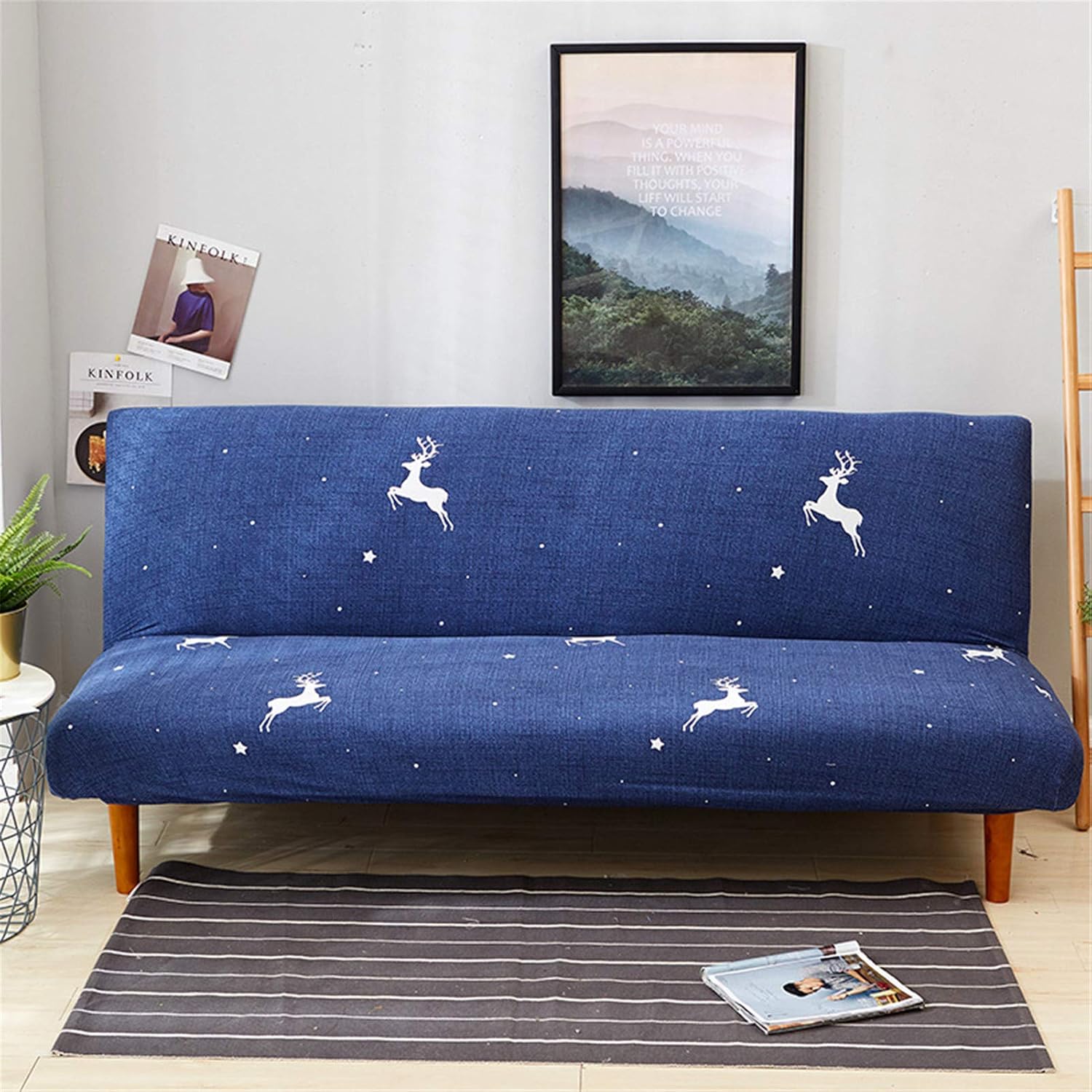YPSM Armless Sofa Bed Cover,Polyester Stretch Futon Sofa Cover,Printed
