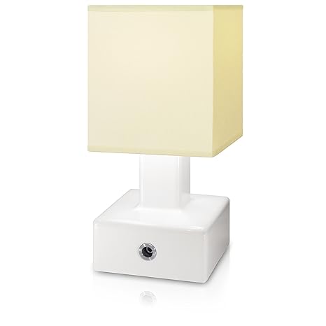 Redilamp Rechargeable Cordless Table Lamp White Beige Cube Shade