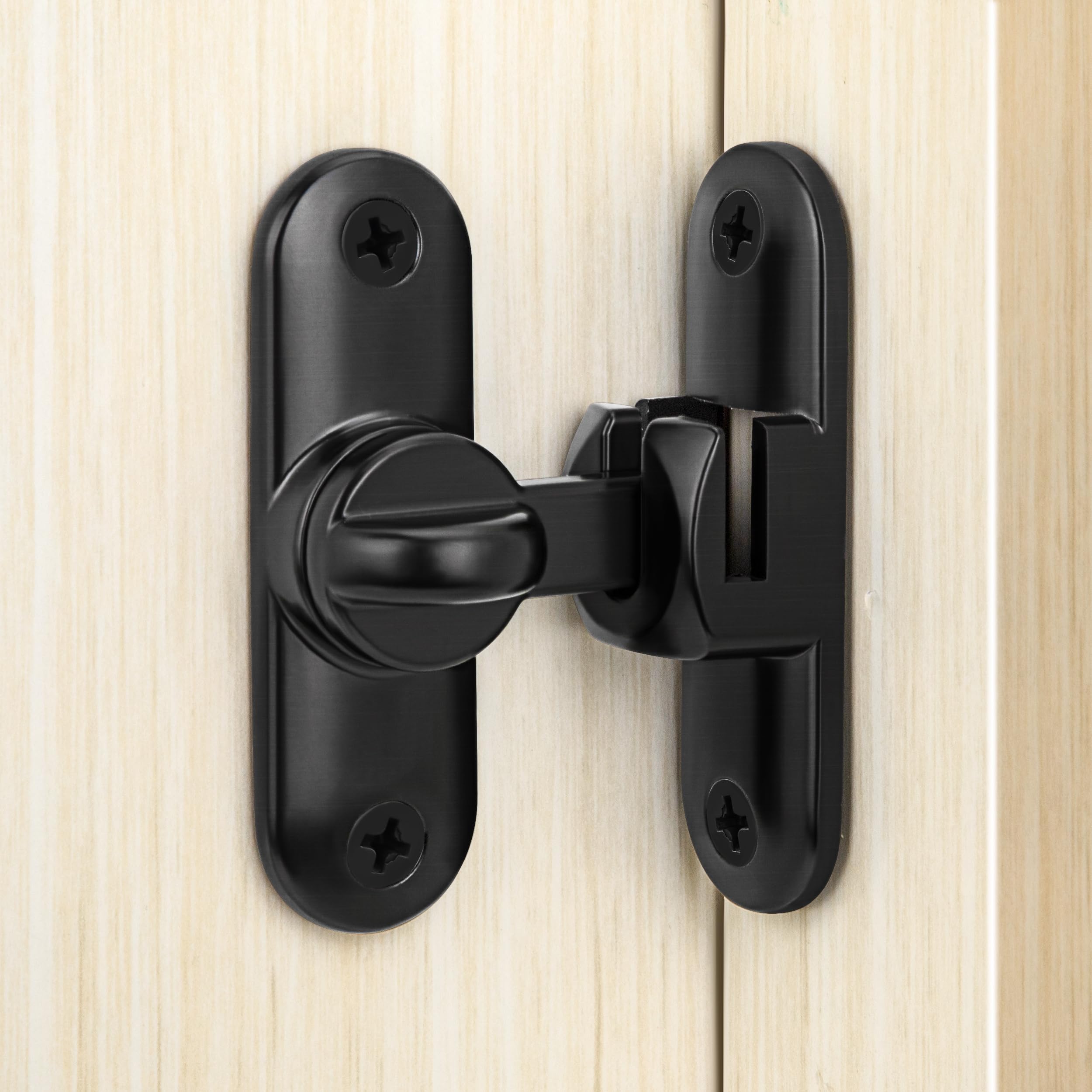 Heveer Degree Flip Barn Door Lock Sliding Barn Door Lock Hardware Security Door Latch for 90 Degree and 180 Degree (Black)