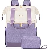 LOVEVOOK Laptop Backpack for Women, 15.6 Inch Work Laptop Bag with USB Port, Fashion Teacher Nurse Backpack Purse, Waterproof Travel Computer Backpack with Organizer Bag, 2PCS, Beige-Light Purple