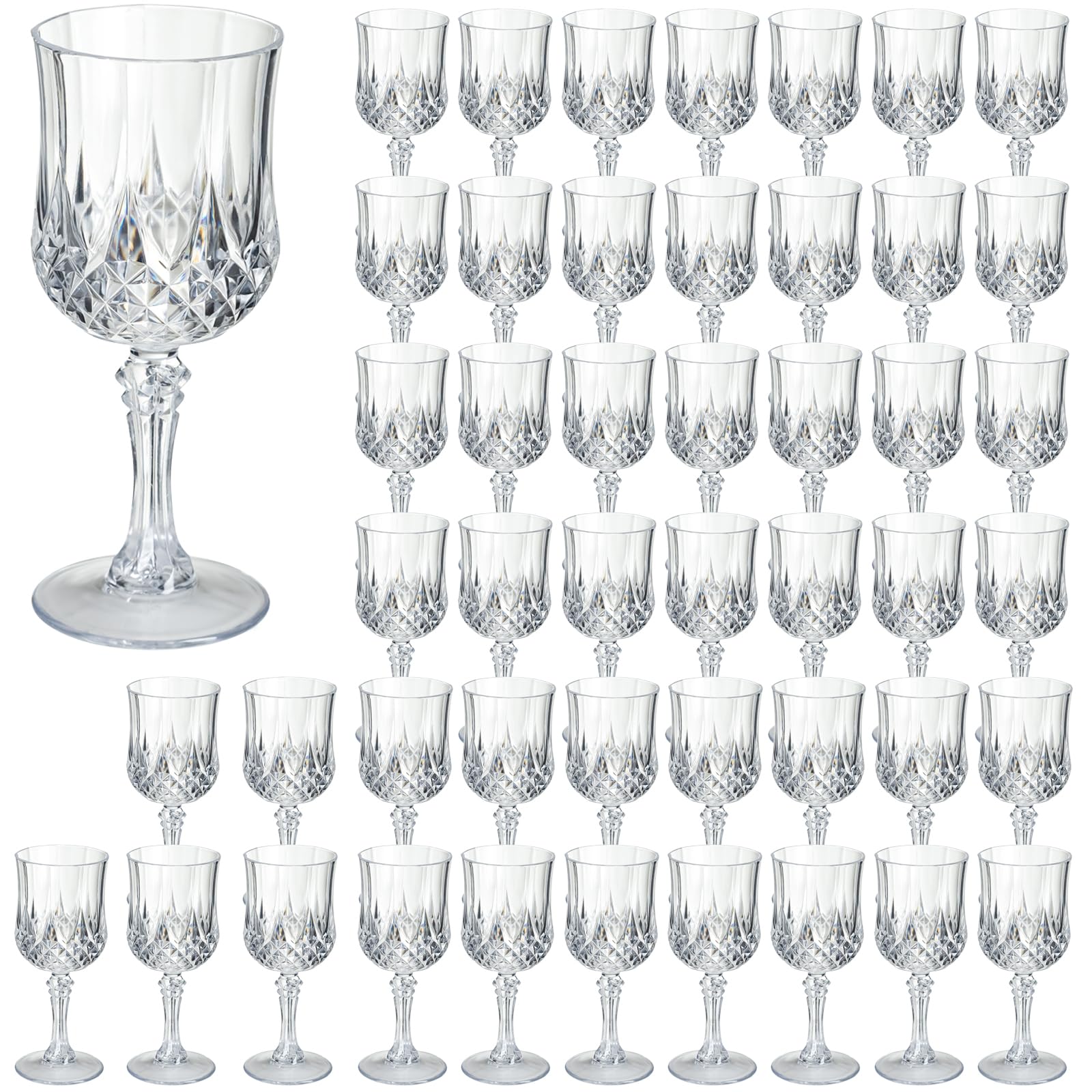 Photo 1 of XKXKKE 48 Pcs Transparent Plastic Wine Glasses, Plastic Water Goblets for Parties, Stemmed Drinking Glasses for Wedding Reception, Grand Event Party Bar Supplies Reusable Drinking Cups