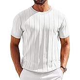 COOFANDY Men's T- Shirts Short Sleeve Knit Sweater Shirt Casual Crewneck Ribbed Pullover Tees