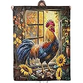 Bidesk Rooster & Sunflowers Flannel Blanket - Soft, Cozy, Lightweight, Fuzzy, and Warm Throw - Perfect for Couch, Bed, Travel, and Outdoor Use - for Men Women Adults Kids Boys Girls 60"×50"