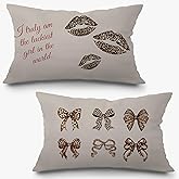 Exqcom Coquette Leopard Bow Lips Pillow Covers 12x20 Set of 2, Leopard Room Decor, Trendy Preppy Cheetah Print Bows Lips Decorative Lumbar Pillow Covers for Girls Bedroom Dorm Apartment