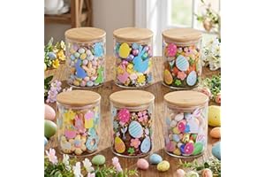 6PCS Easter Decorations Cute Bunny Glass Jars with Airtight Lid Flower Egg Chicken Rabbit Decorative Canisters Sets Glass Sto