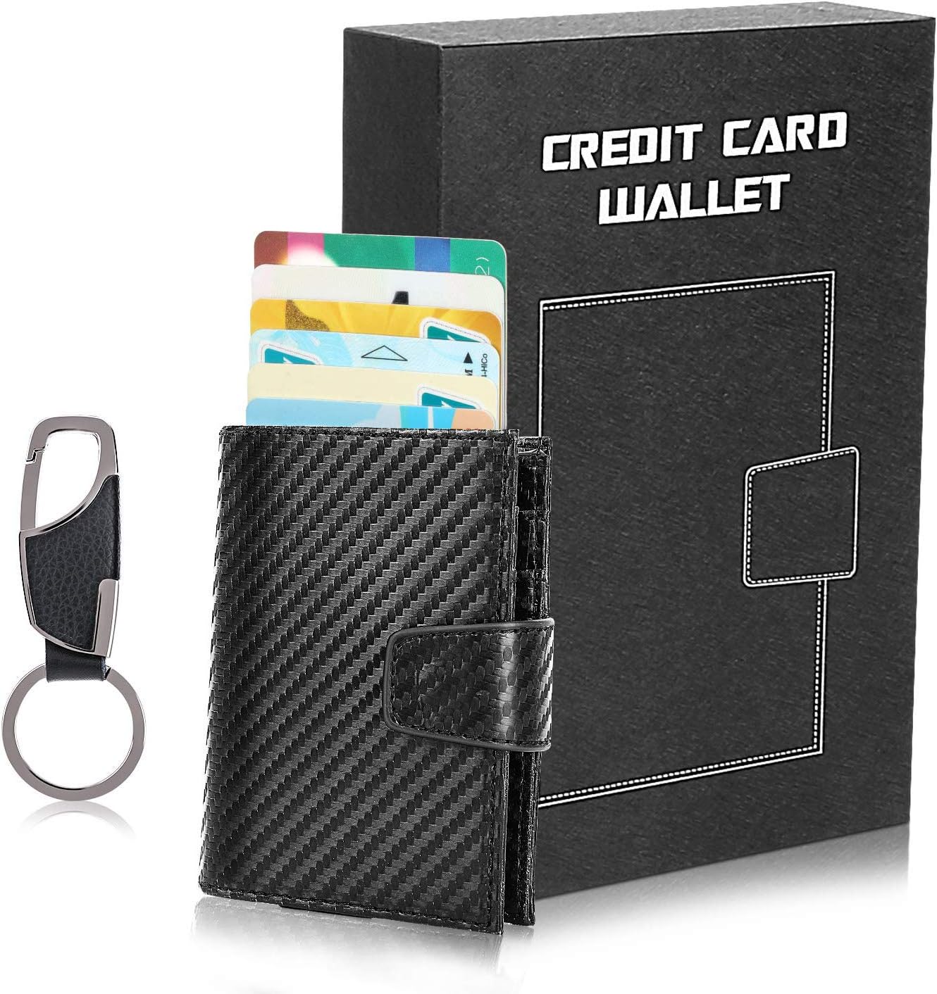 Card Wallet, Aluminium Case Credit Card Holders Minimalist Wallet, Pop-up Card Ejector RFID Protection Blocking Wallet Money Clip with Banknote Storage Exterior Leather for Men Women