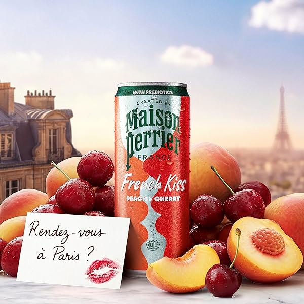 MAISON PERRIER FRENCH KISS SPARKLING JUICE BEVERAGE, PEACH & CHERRY FLAVORS WITH REAL FRUIT JUICES, 6PK 66.9 FL OZ