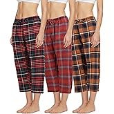 Sexy Basics Women's 3 Pack Cotton Flannel PJ Capri Bottoms | Lounge & Sleep Cropped Pants