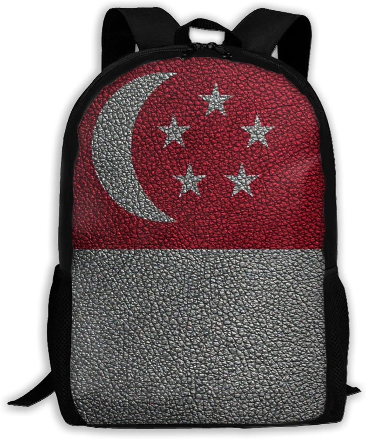 Singapore Flag Leather Texture Backpack,Unisex Lightweight Travel