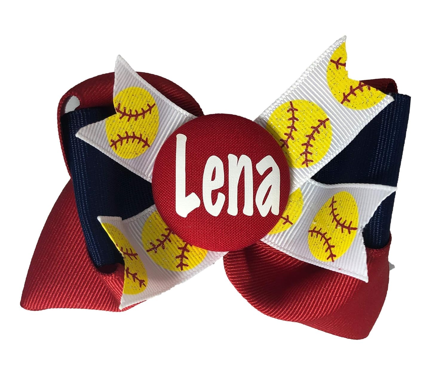 Softball Glitter Ribbon Hair Bow, Red, Navy & White Handmade