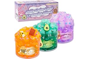 Keemanman Slime Kit - 3 Pack Jelly Cube Clear Crunchy Slime with Avocado, Honeycomb and Lavender Bear Charms, Preppy and Aest
