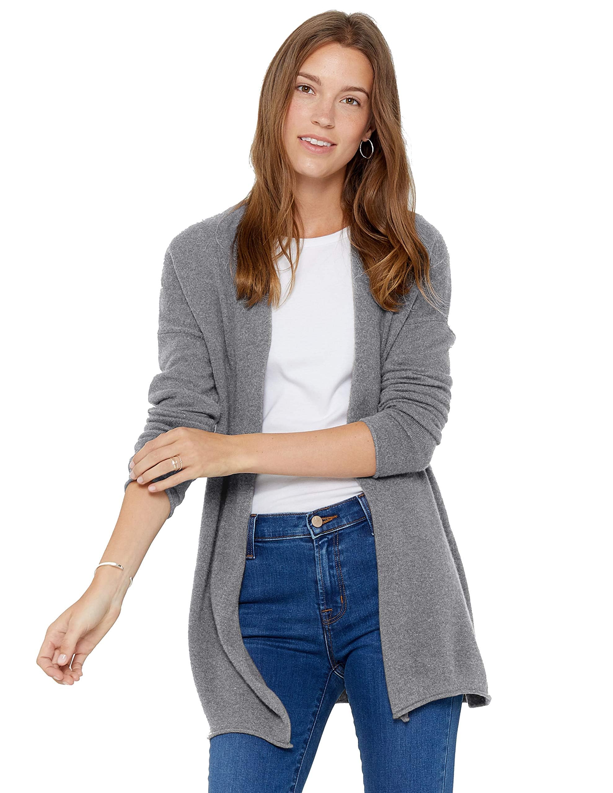 Photo 1 of State Cashmere Lightweight Mid-Thigh Cashmere Cardigan 100% Pure Cashmere Sweater Cashmere Wraps for Women (Pale Charcoal, Large)