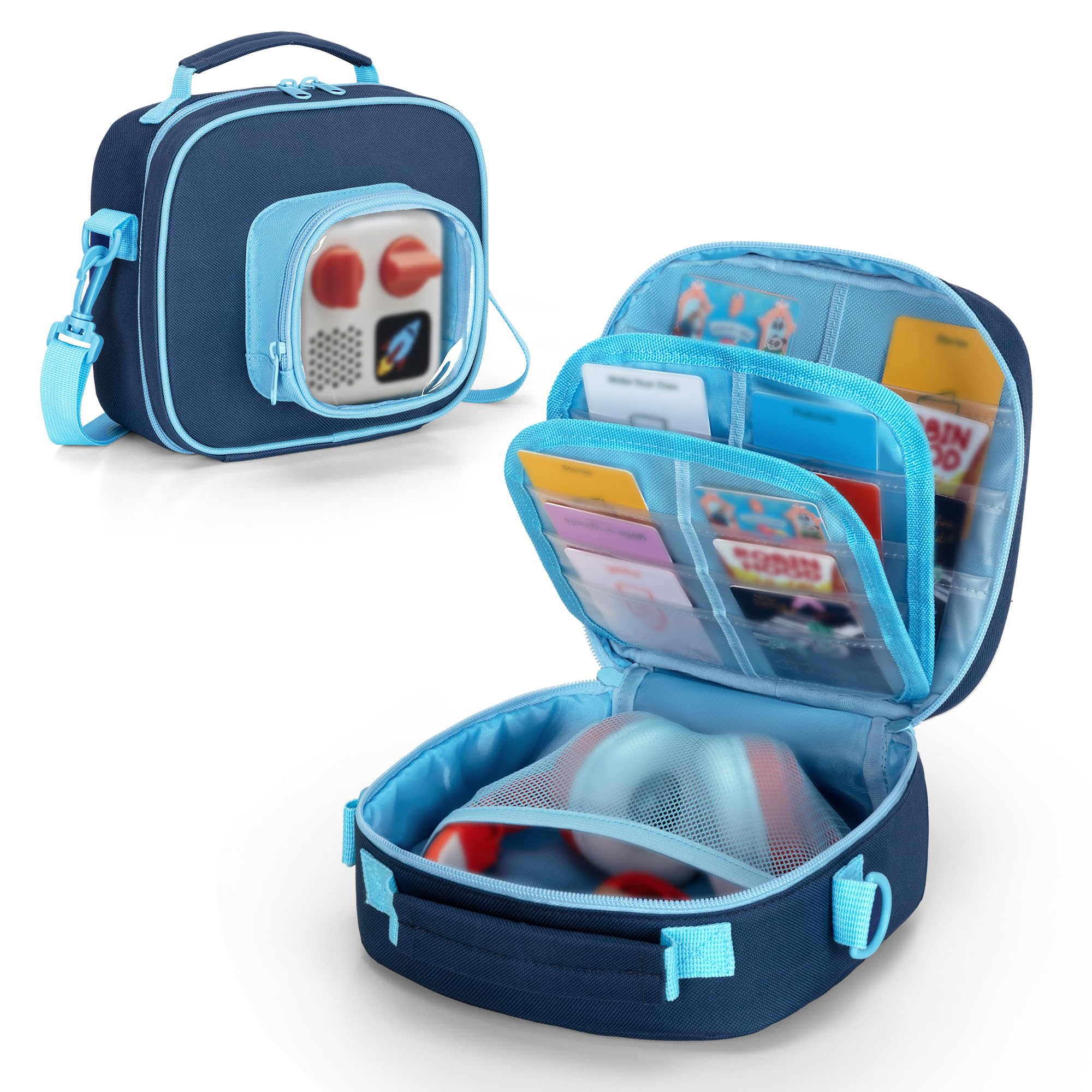 LoDrid Carrying Case Compatible with Yoto Mini (2024 Edition), Travel Storage Bag for Audio Player with Adjustable Shoulder Strap for Player Cards and Accessories, Blue, Bag Only