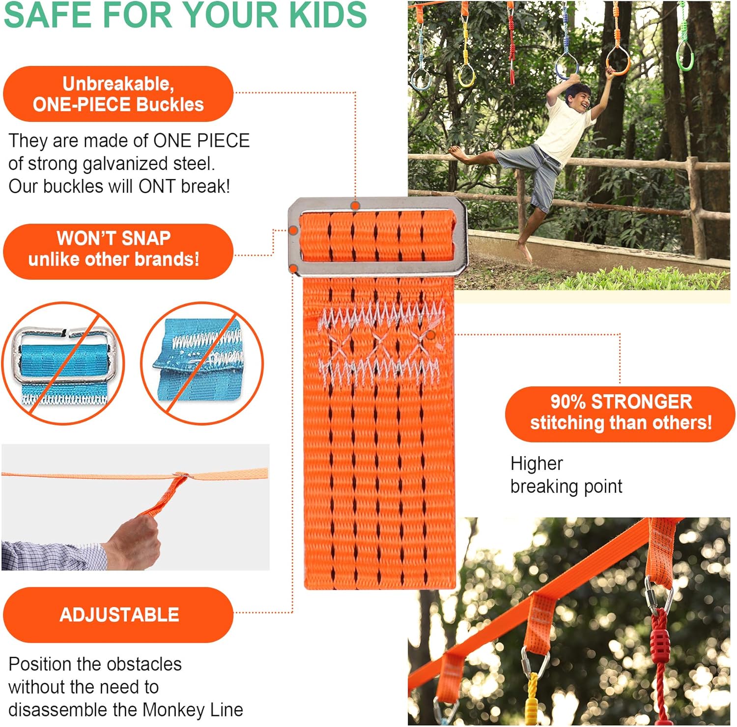 GRYSERCH Ninja Warrior Obstacle Course for Kids - 57' Ninja Slackline with 12 Obstacle Accessories for Kids, Ninja Warrior Training Equipment for Kids Outside Backyard ( Capacity 500 lbs): Toys & Games